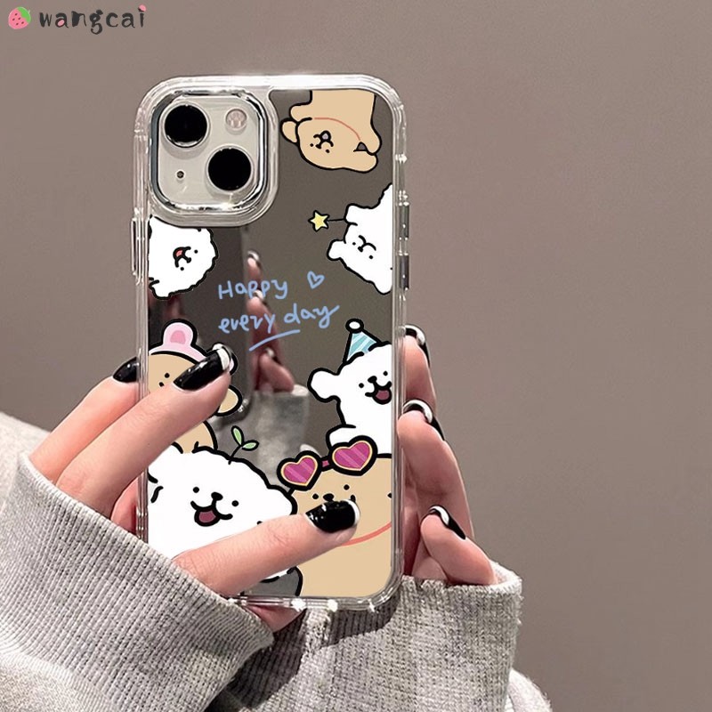 สําหรับ Huawei Pura 80 70 Pro Plus Ultra P60 P50 P40 Lite P30 Pro Mate 70 60 50 40 30 Pro Plus 50E 40E 30E Pro เคสโทรศัพท์แต่งหน้ากระจกน่ารักสายสุนัขลูกสุนัขการ์ตูนปลอกกรณีฝาครอบ
