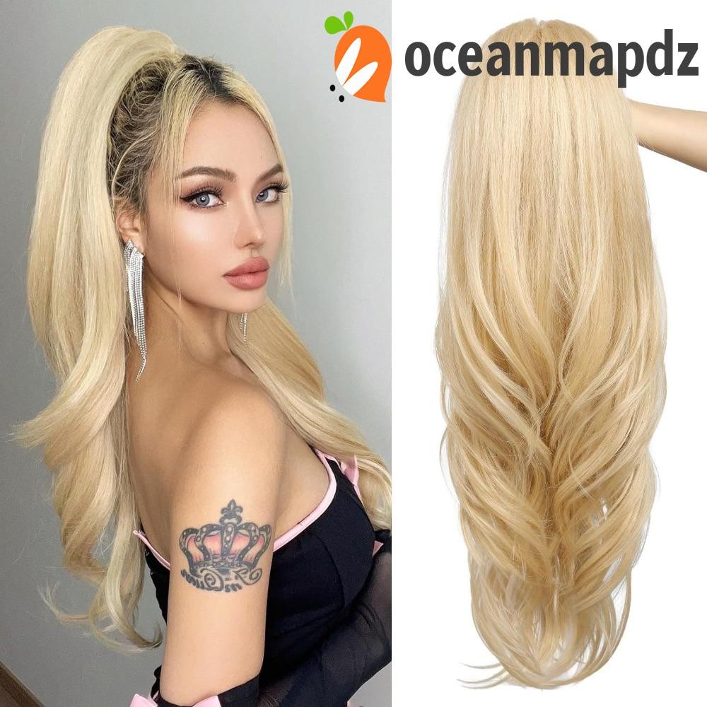 OCEANMAPDZ วิกผมหางม้าเชือกรูด Ombre ขยายยาวหยักหยิก เหมาะสำหรับงานปาร์ตี้และเป็นเครื่องประดับผมปลอมแบบธรรมชาติ