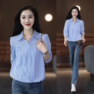 mimi&didi#เสื้อเชิ้ตแขนสามส่วน แขน 3/4 ฤดูใบไม้ผลิ ลำลอง และสง่างาม แฟชั่น สลิมมิ่ง และมีสไตล์ เหมาะสำหรับเยาวชน#W642