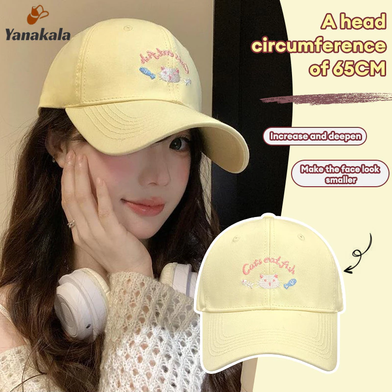 ส่งเร็ว🚚ปักลูกแมว หมวกเบสบอล หญิง น่ารักหวาน กันแดด ปรับระดับได้ หมวกกันแดด หมวกกันแดด-Yanakala