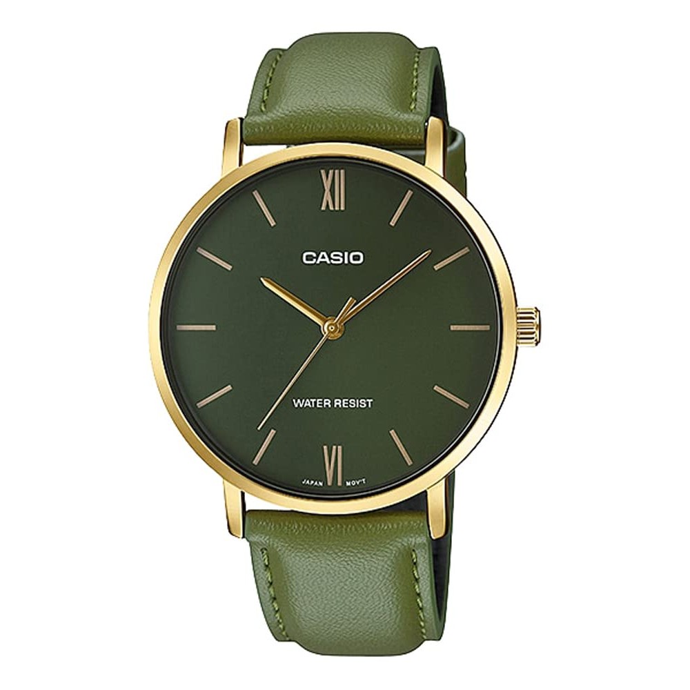 CASIO CASIO Quartz  Watch MTP-VT01GL-3B Gold × Green Leather Band Overseas