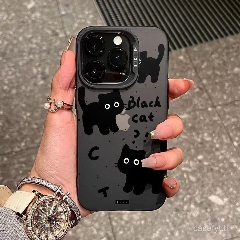 Niche Unique ArtสีดําภาษาอังกฤษSplash Ink Catเคสโทรศัพท์iPhone 14 15 Pro Max 14 Plus XR 7 Plus 8 Plu