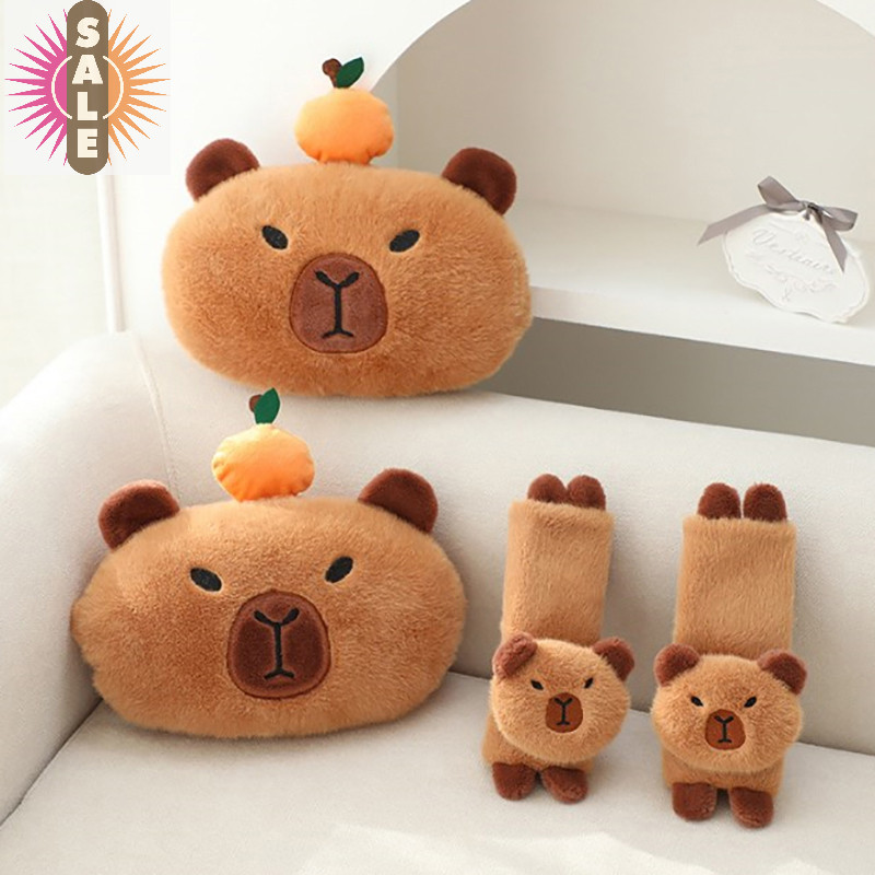 On รถ Headrest หมอนรองคอ Capybara Plush ไหล่ป้องกันน่ารักกล่องกระดาษทิชชู Kawaii ตกแต่งรถอุปกรณ์ Plushie ของขวัญ A