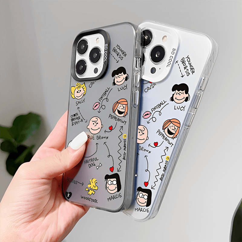 เคส Luxury Large Hole Frame Colored Silver OPPO Reno 14F 13F 14 13 12 F 11F 11 10 Pro 5G F25 8T 8Z 7Z 7 8 5 Lite 6 4 4G 5F 4F A83 A71 A57 A39 F5 A9 A5 2020 A1 Cute Cartoon Couple Snoopy Line Pattern Soft Edge All-Inclusive Hard Cover Phone Case 1YKC 05