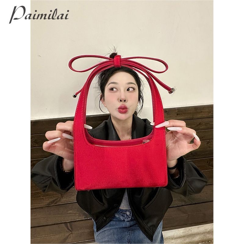 Paimilai Bow กระเป๋าสะพายแบบพกพาผู้หญิงใหม่เกาหลีน้ําหนักเบา