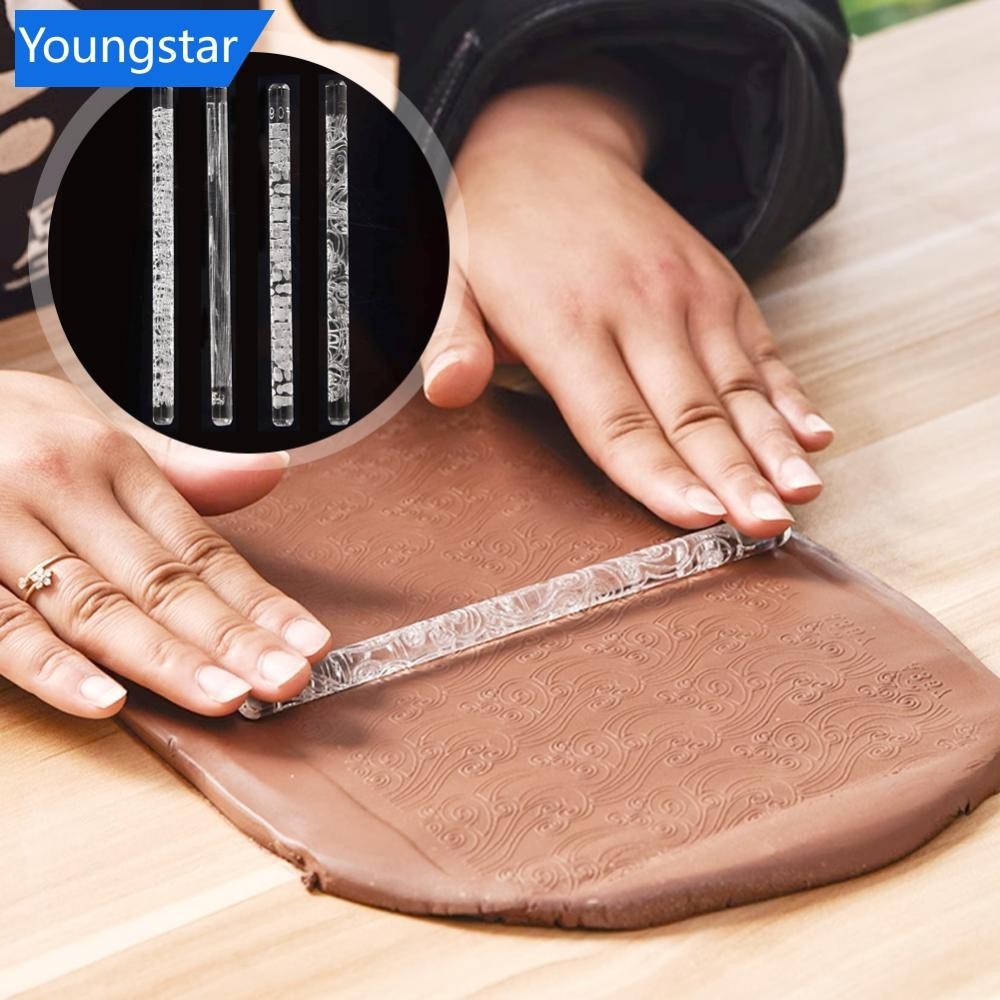 [หนุ่มตลอดกาล] อะคริลิค Texture Rolling Pin เซรามิคเครื่องปั้นดินเผา Art นูน Rod ดอกไม้รูปแบบโคลนลายนูน Rolling Stick DIY Clay Craft เครื่องมือ D1Q9