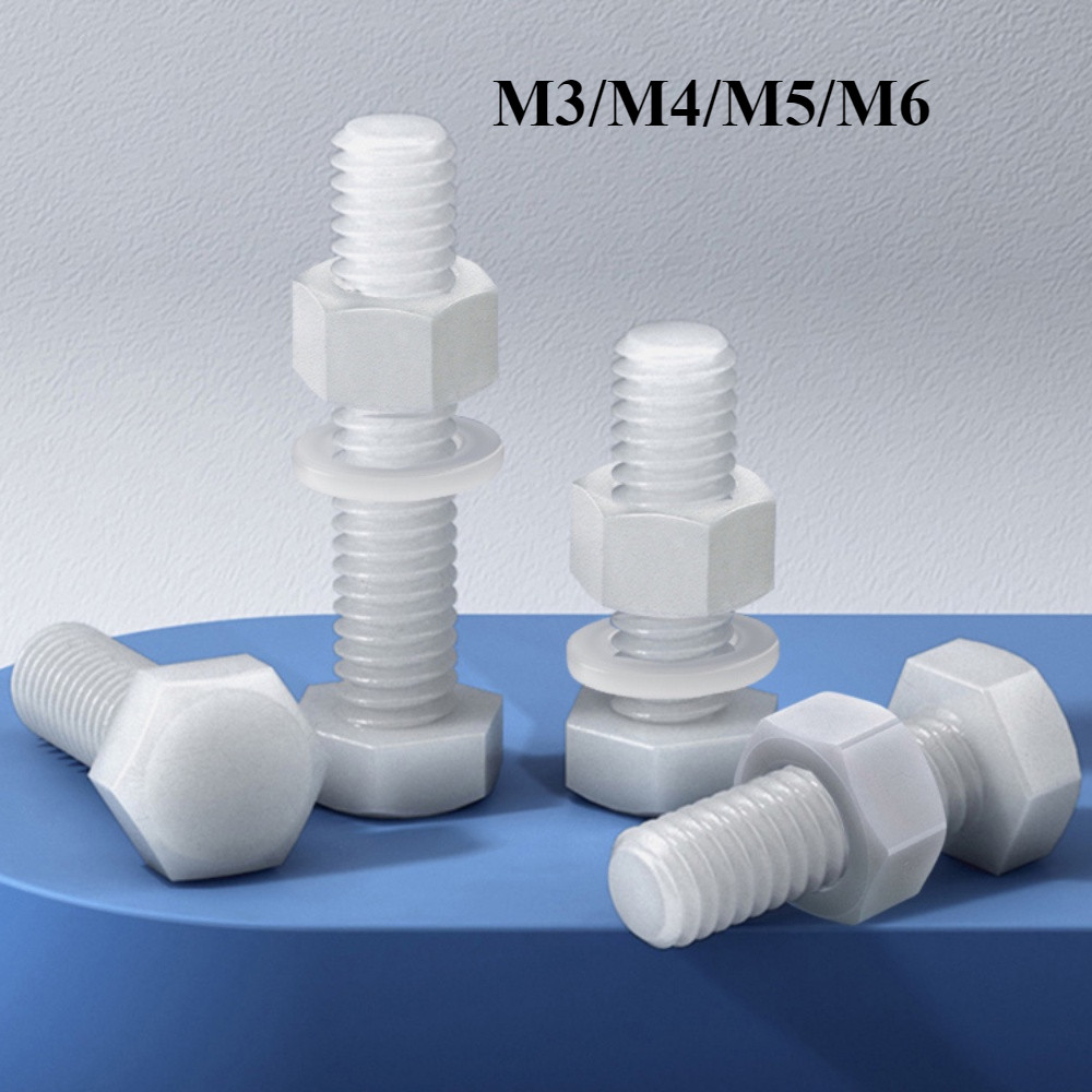 [FGHWL-1-Y] M3 M4 M5 M6 (ยกชุด) น็อต สกรู หัว หกเหลี่ยม พร้อม แหวน+สปริง+ตัวเมีย ไนลอน พลาสติก เกลียวมิล หยาบ / (Set) Hexagon Bolt