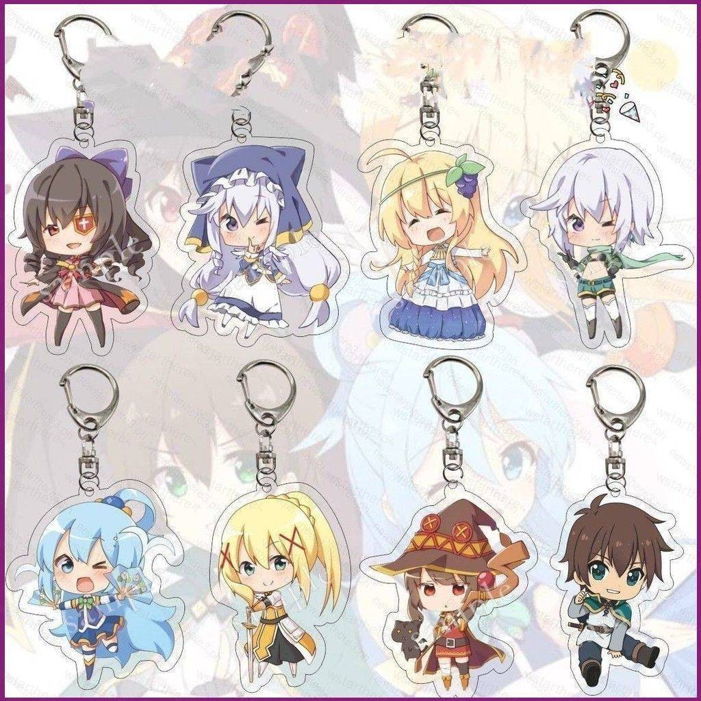 Konosuba Gods Blessing on This Wonderful World Megumin Aqua Satou Kazuma อะคริลิคที่เก็บกุญแจพวงกุญแจจี้กระเป๋า