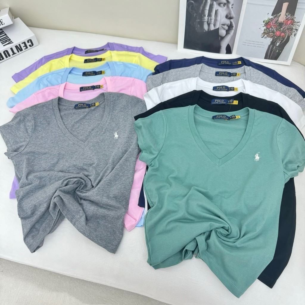 ฤดูร้อนใหม่ ร.ล ผู้หญิง ม้าน้อย เย็บปักถักร้อย โวลต์ คอสีทึบเสื้อยืด 00% ผ้าฝ้ายแขนสั้นคลาสสิกครึ่งแขน สูงสุด