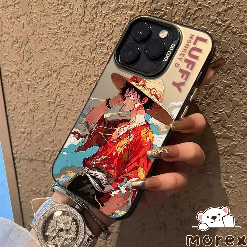 หล่ออะนิเมะชิ้นเดียวชุบเคสเลนส์โลหะเข้ากันได้กับ iPhone 11 13 7Plus XR 8 Plus 14 12 15 Pro Max 15 14 7 X XS Max SE 2020