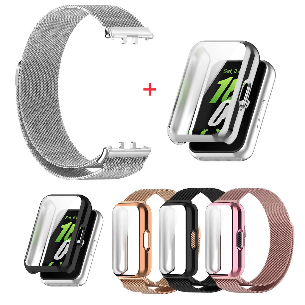 สาย Milanese + เคสสําหรับ Samsung Galaxy Fit 3 Fit3 SM-R390 สแตนเลสเปลี่ยนสร้อยข้อมือห่วงแม่เหล็ก 2 IN 1 สมาร์ทสายรัดข้อมือฝาครอบ TPU เต็มรูปแบบ – โปรปัง