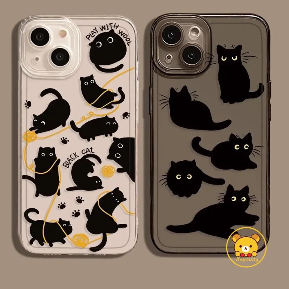 การ์ตูนแมวดําโปร่งใสเคสโทรศัพท์สําหรับvivo V30 V29 V27 V25 V23 V20 Pro V27E V23E V21 4G 5G V21S V21E V17 Neo V15 IQOO Z9 Turbo Z9X Neo 9 Pro Softกรณี