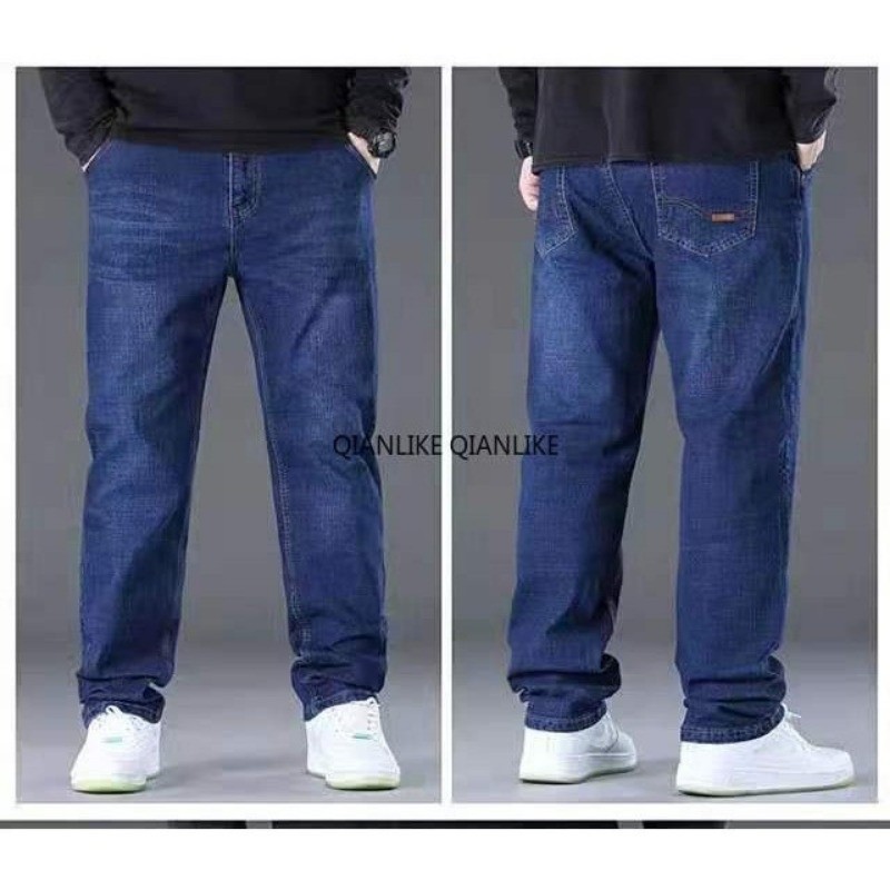 40-50นิ้ว พลัสขนาดขนาดใหญ่ยืดกางเกงยีนส์เอวสูงสําหรับผู้ชาย ไขมันตรงหลวมยืดหยุ่น