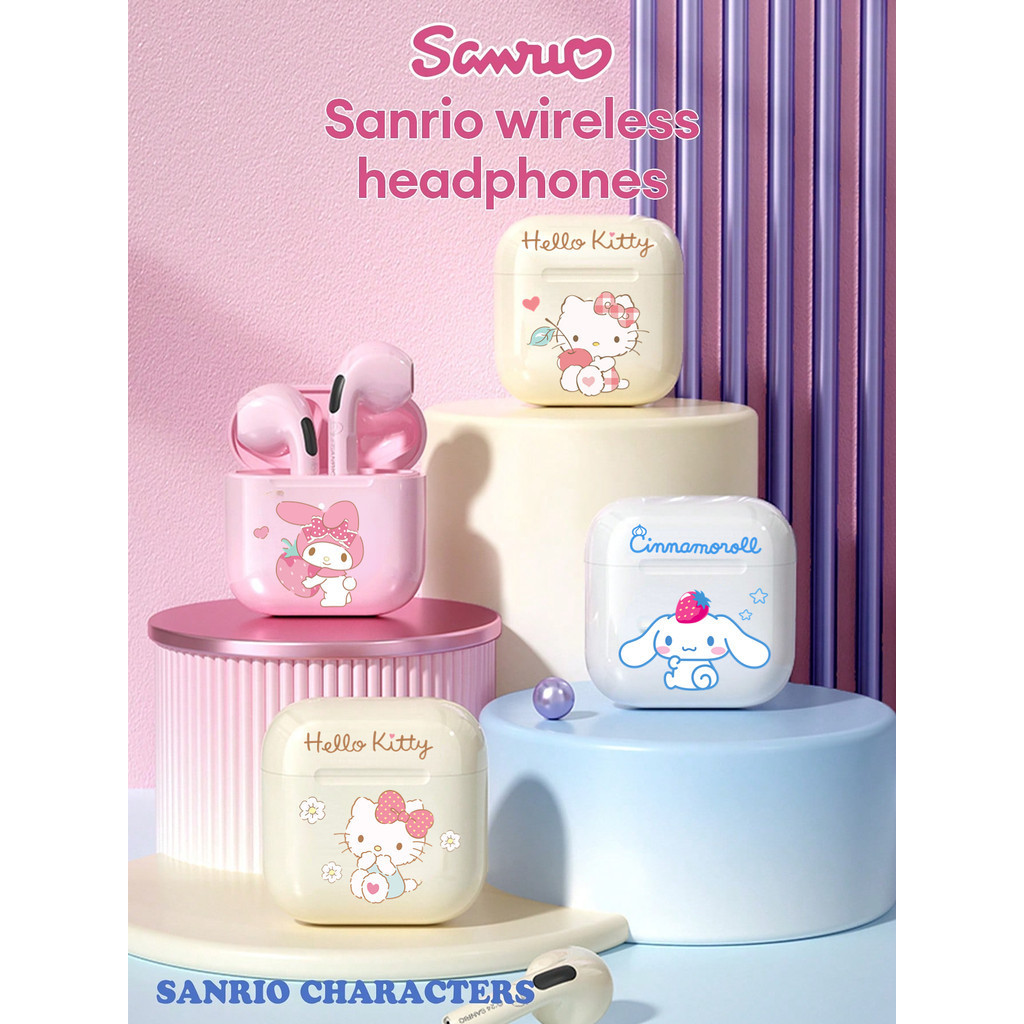 SANRIO ใหม่ ซานริโอ เฉยๆ เสียงยกเลิกมินิหูฟังไร้สายในหูสําหรับวิ่งเล่นเกมเวลาแฝงต่ําเบสอายุการใช้งานแบตเตอรี่ยาวนานคุณภาพเสียง สวัสดี-ฟิ สมาร์ททัชคอนโทรลและช่อง