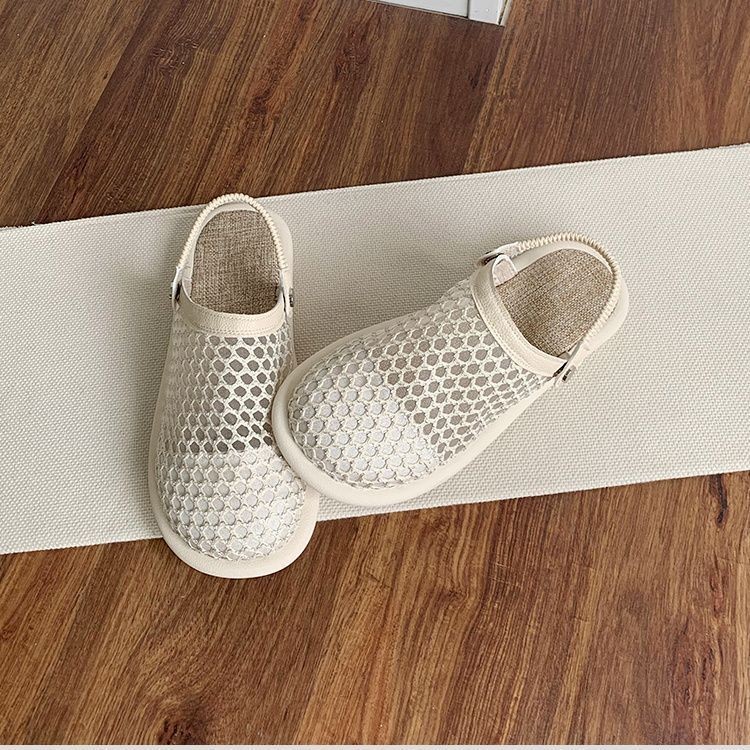 รองเท้าแตะผ้าลินินผู้หญิงสไตล์ใหม่สองสวม Soft-Soled Toe-Covered รองเท้าแตะครึ่งสวมใส่ด้านนอกตาข่ายระบายอากาศ