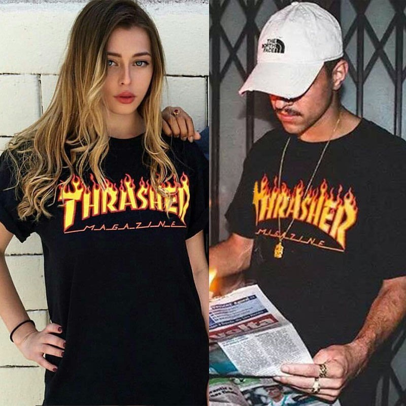 New Tops Thrasher shirts Skateboard Tide Trasher M รัดรูป เสื้อกีฬา สวยๆ ไซส์ใหญ่ ชีฟอง การ์ตูน