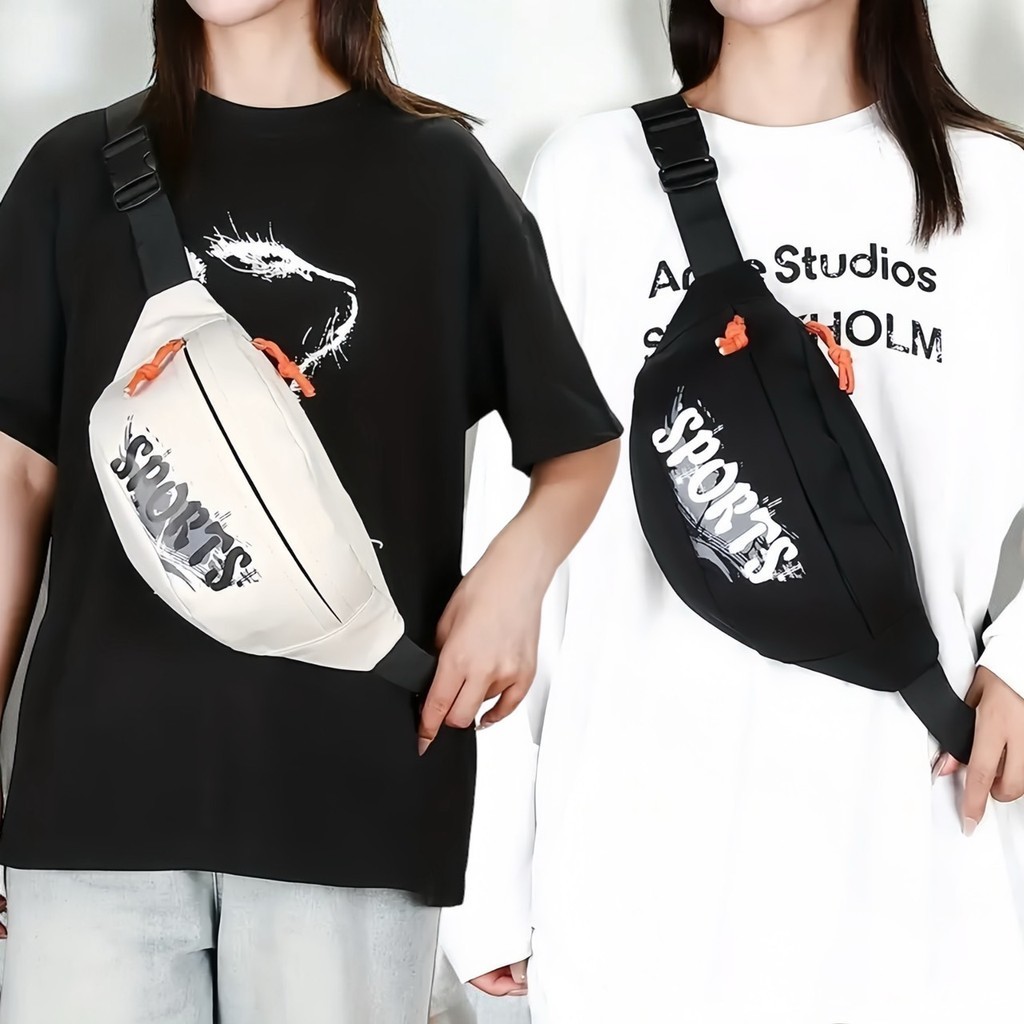 (w25)กระเป๋าคาดอกคาดเอว ผ้าไนล่อนหนา กันน้ำ ลายอักษรกราฟฟิก Sports vgetbag