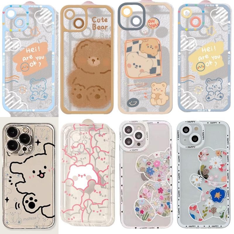 Simple ดอกไม้หมีเคสโทรศัพท์สําหรับ Samsung Galaxy S24 S23 S22 S21 Plus Ultra S23FE ปลอกการ์ตูนน่ารักคู่ TPU นุ่ม ViolentBear ฝาครอบ