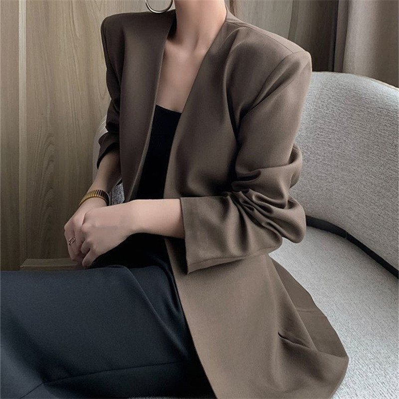 Blazer women Suit Korean casual coat for women 2024 spring new style design niche temperament high-end brown small suit