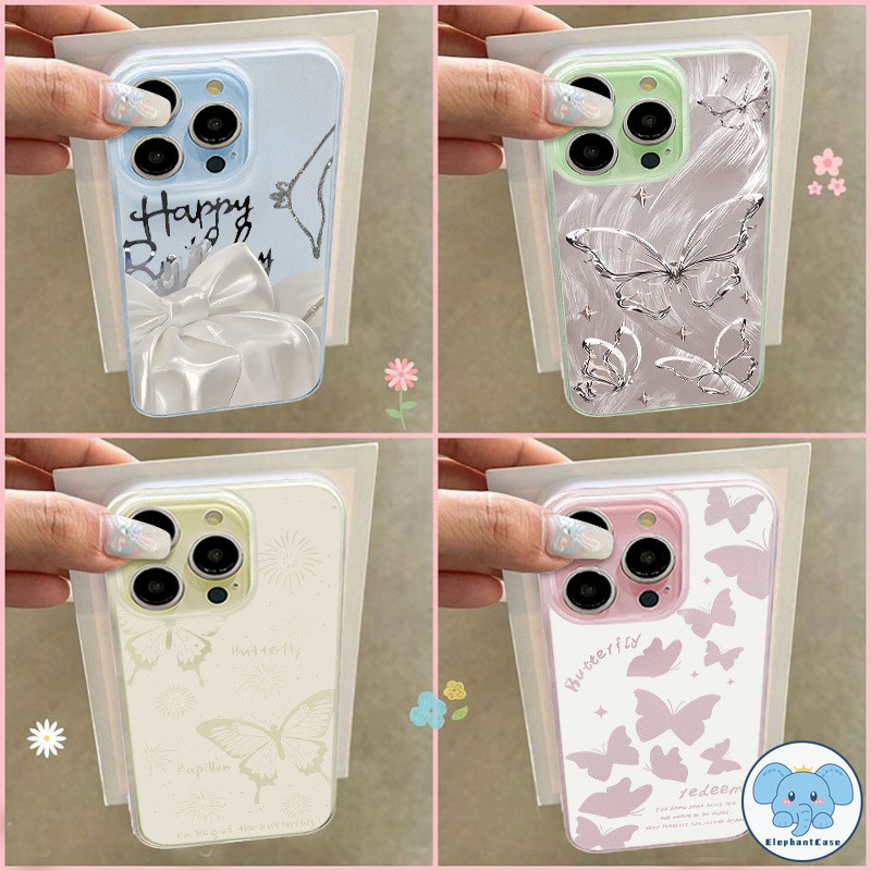 เคสผ้าไหมหัวโบว์สายผีเสื้อเข้ากันได้กับ IPhone 15 11 13 7Plus XR 12 14 Pro Max 8Plus X XS MAX SE 2020 11pro