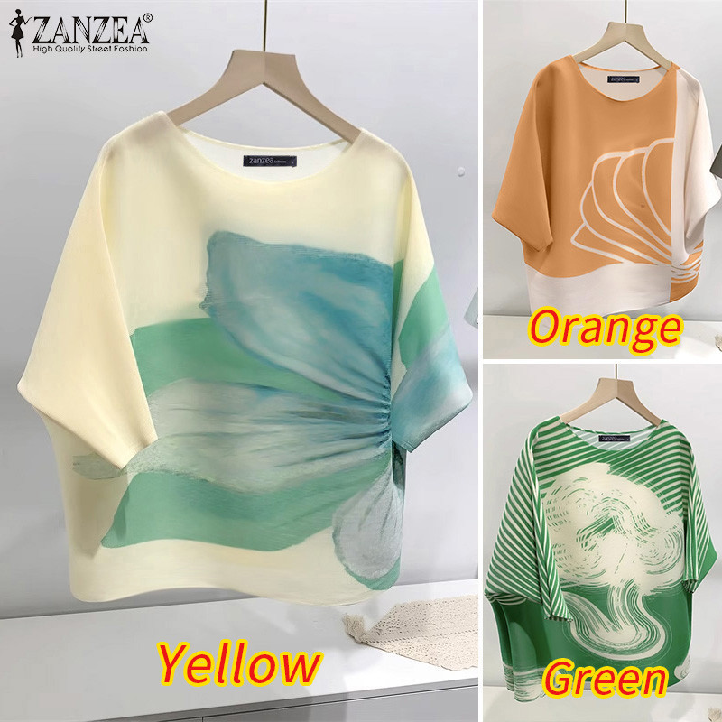 Zanzea เสื้อเบลาส์พิมพ์ลายโอเวอร์ไซส์คอกลมสําหรับผู้หญิงแฟชั่น