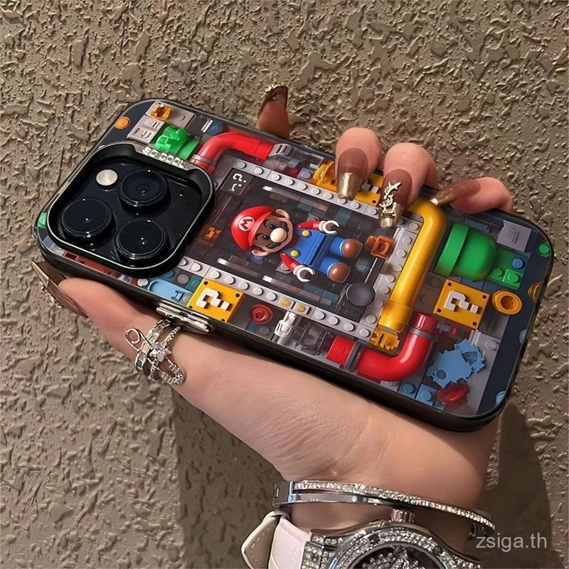 การ์ตูนบล็อกมาริโอเคสโทรศัพท์มือถือสำหรับ iPhone 11PROMAX 12 13 14 15 PRO MAX 13pro 14pro 13PROMAX X