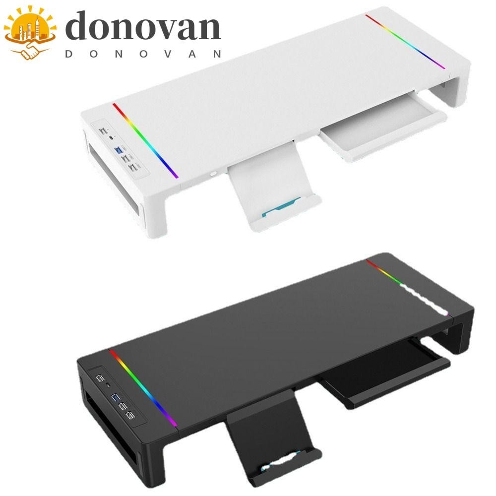 Donvan ขาตั้งจอคอมพิวเตอร์พับได้พร้อมลิ้นชักเก็บของขาตั้ง Riser พร้อม USB, Lightweigh ปรับความยาวได้ไฟ RGB โน๊ตบุ๊คตามหลักสรีรศาสตร์วงเล็บเดสก์ท็อป