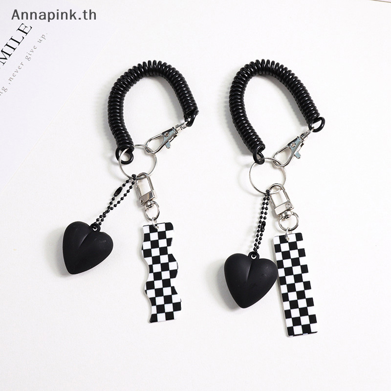 Annapink.th การ์ตูนอะคริลิคน่ารัก Checkerboard พวงกุญแจรถพวงกุญแจแหวนกระเป๋าจี้ Anti-Lost Chain EN