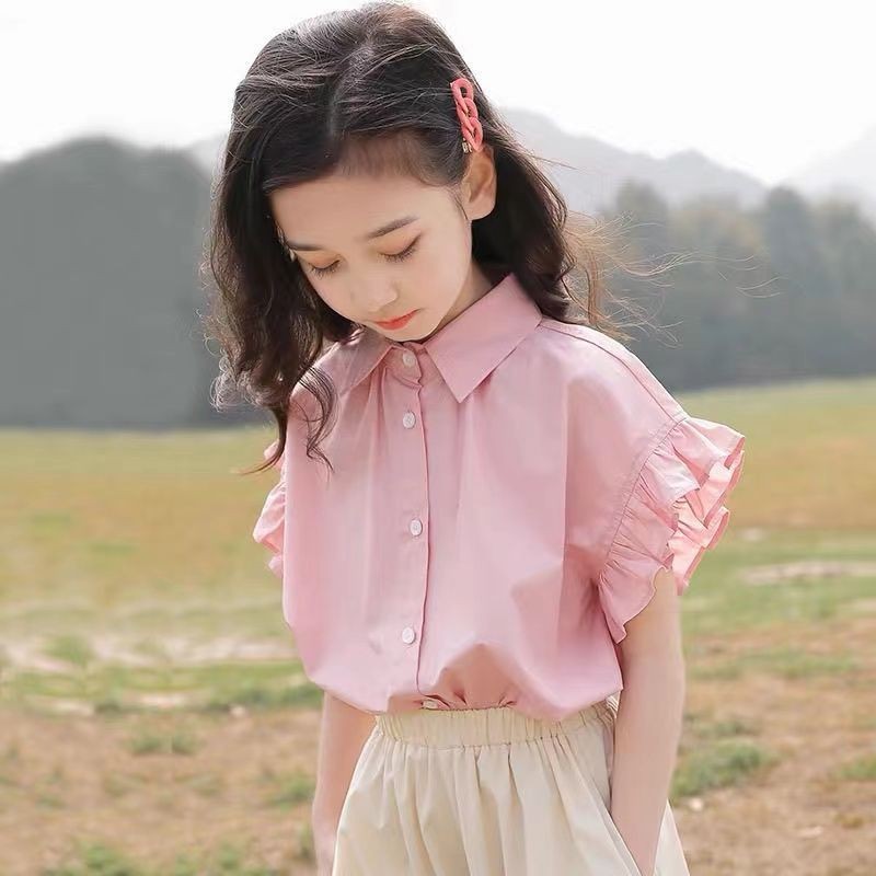 ผู้หญิงสไตล์เกาหลีลูกไม้บางแฟชั่นเสื้อสีทึบสบายๆเสื้อผ้าเด็ก