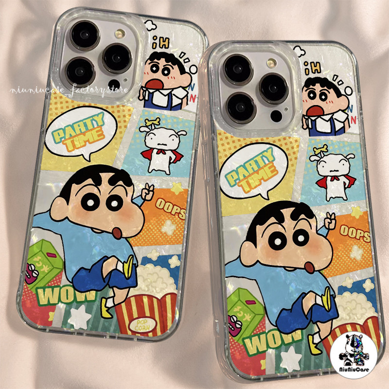 For เคสไอโฟน11 13 ลายการ์ตูน เปลือกหอยทะเลหลากสีสัน Shin-chan Pattern Case For iPhone 11 12 14 15 Pro Max X 7Plus XR เคส