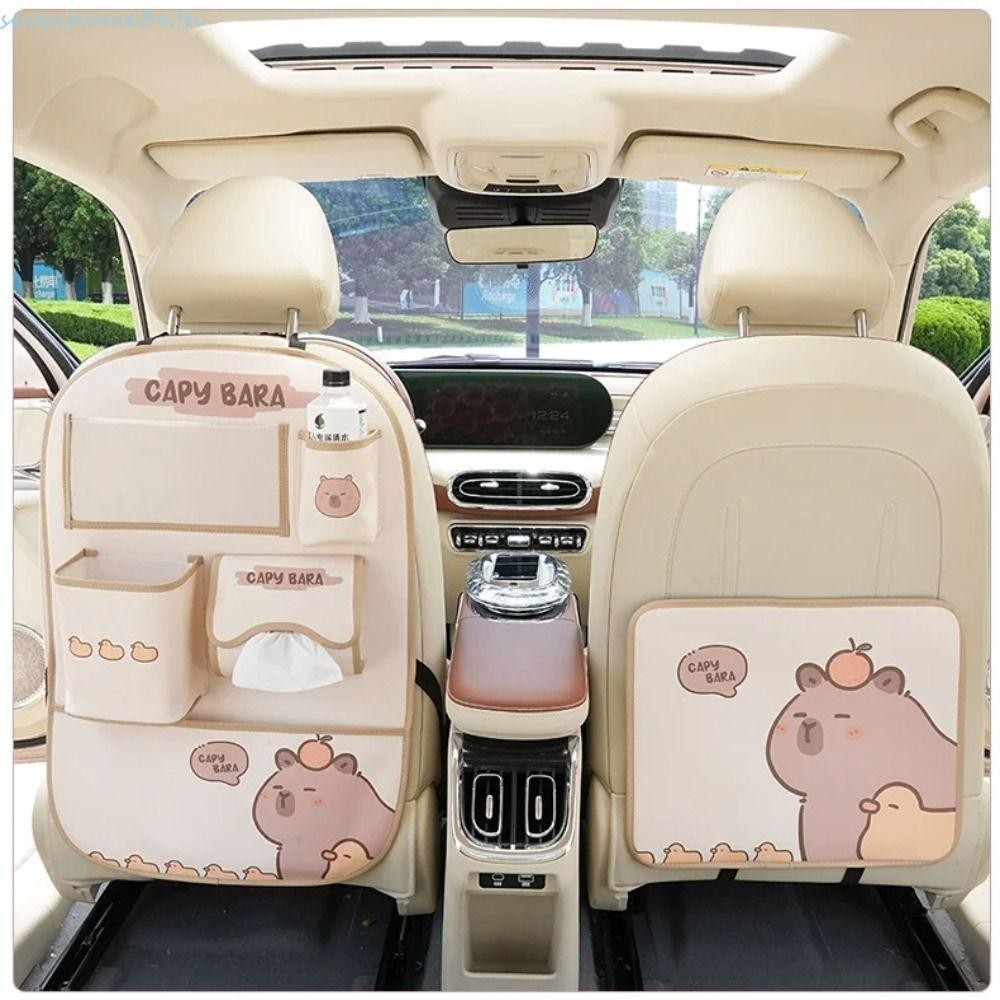 Sevenhome3e กล่องเก็บของในรถยนต์, ฝาครอบป้องกันด้านหลังเบาะรถยนต์ป้องกันการเปรอะเปื้อน Capybara กระเป๋าเก็บของในรถ, จัดหารถ หนังแท้ทนต่อการสึกหรอ Kawaii Capybara แผ่นรองป้องกันการเตะเด็ก
