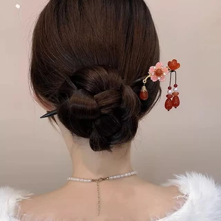 กิ๊บติดผมพู่สีแดงสไตล์จีนผ้าโพกศีรษะไม้สไตล์จีนใหม่