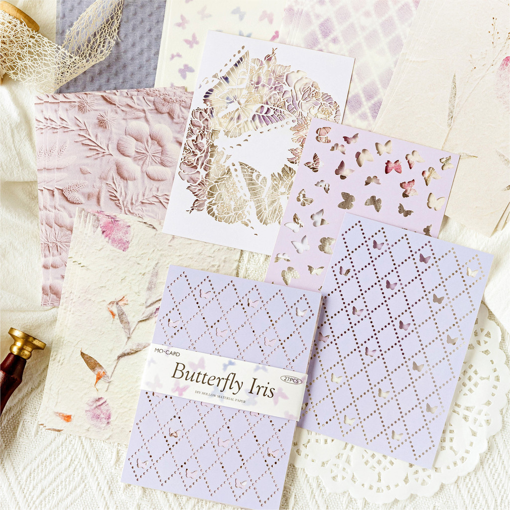 คุซโม 27ชิ้น/แพ็ค วินเทจสําเภาบันทึกภาพตัดปะกลวงวัสดุกระดาษ[ชุดศิลปะระหว่างกระดาษ]ทําเองอุปกรณ์สมุดภาพไดอารี่เดคโคกระดาษคาร์ฟท์ บูโจเครื่องเขียน