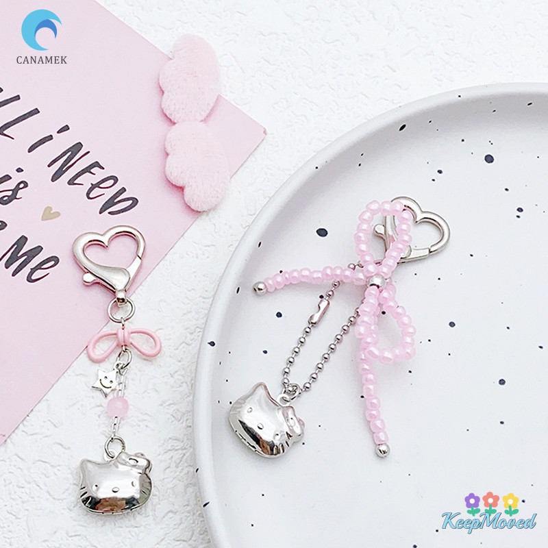 Keepmoved หวาน Bowknot แมวพวงกุญแจจี้น่ารักลูกปัดแขวนตกแต่งพวงกุญแจ Charm โทรศัพท์ Lanyard โทรศัพท์ Charm กระเป๋าจี้ใหม่