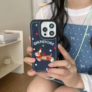 ไส้กรอกสุนัขยีนส์ปักเคสโทรศัพท์สําหรับiphone 11 12 13 14 15 16 Pro Maxใหม่เย็บปักถักร้อยสําหรับiPhone15Promaxกรณีปลอก