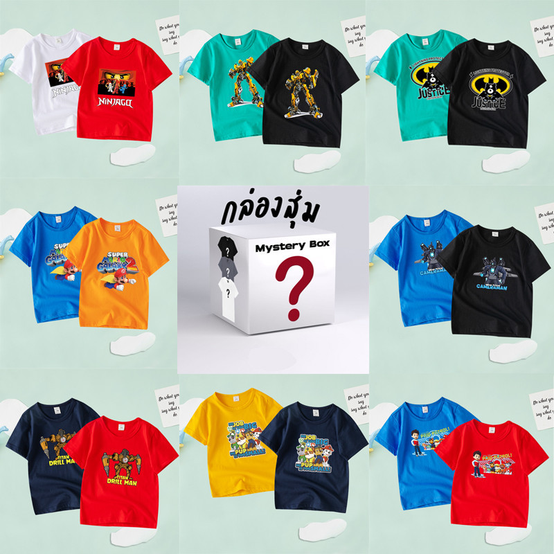 เด็กสุ่มพิมพ์ผ้าฝ้าย 100% แขนสั้นคอลูกเรือเสื้อยืด