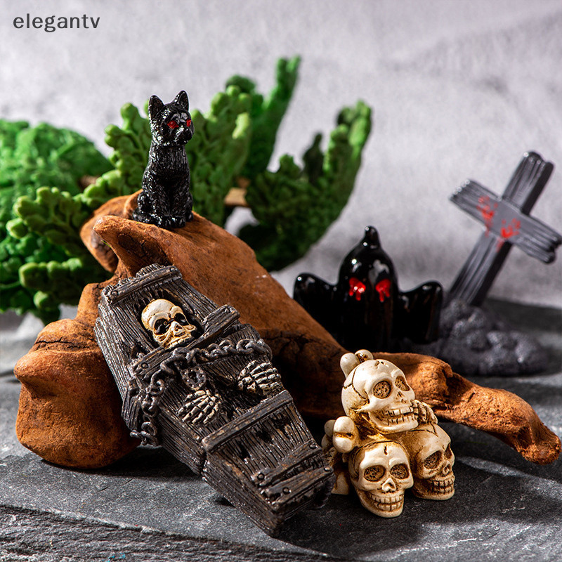 Egn ใหม่ Mini 3D สยองขวัญฮาโลวีน Raven Tombstone Skull Series เรซิ่น Hallowmas ตุ๊กตา House DIY อุปกรณ์เสริม N