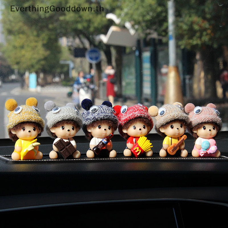 Ever อุปกรณ์ตกแต่งรถยนต์น่ารักการ์ตูน Monchhichi ตุ๊กตา Figurines เครื่องประดับ Auto ภายใน Dashboard Decration ของขวัญ TH