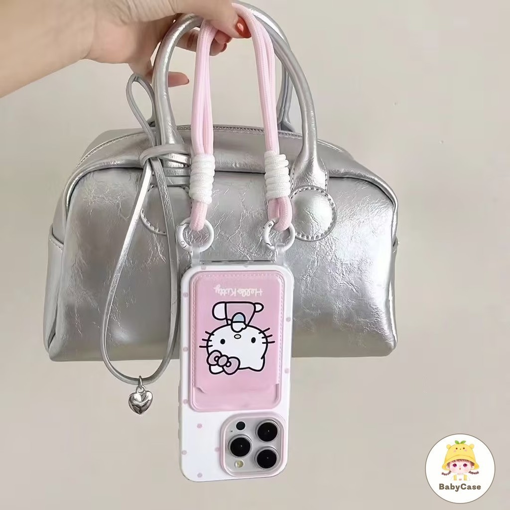 แฟชั่นลาย Hello Kitty น่ารัก ช่องใส่บัตรพร้อมสายคล้อง เคส IPhone 16 11 13 14 12 15 Pro Max 7 8 14 Plus XR X XS Max SE - รูปที่ 3