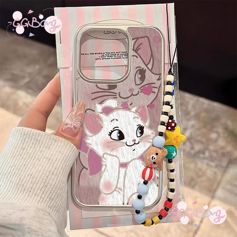 รักขากรรไกรแมรี่แมวสุดหรูตัวเรือนกรอบไฟฟ้า IPhone 13 11 15 7 8 Plus SE 2020 XR 12 14 Pro Max X XS MAX วงเล็บข้อมือ