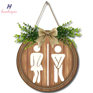 <haohiyou>ป้ายชนบทตกแต่งผนังป้ายกระดานกลมซักรีดประตูป้ายห้องน้ําUnisexห้องน้ําตกแต่งตลก