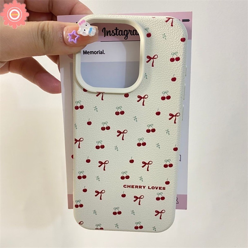 ซื้อ โรแมนติก Graffiti น่ารักเชอร์รี่สีแดง Bow Knot สําหรับ IPhone 15 11 13 16 14 12 Pro Max 16 15 14 Plus X XR XS Max หรูหราผิวรู้สึกหนังเนื้อนุ่มกรณี