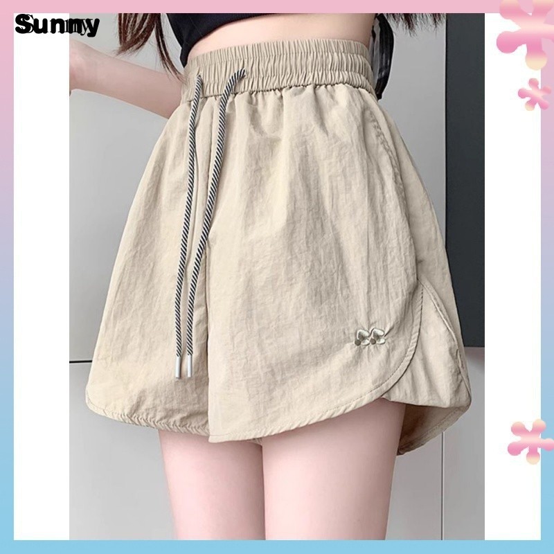 Sunny Ice Silk Quick-Drying Wide-Leg Pants Shorts Women's Summer plus Size Casual Five-Point Fitness Yoga Hot Pants Overalls