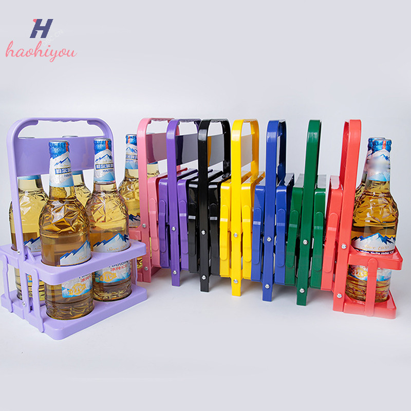 <haohiyou> 4 ขวดขวดเบียร์พร้อมที่จับแบบพกพาพับชั้นวางไวน์เครื่องดื่มคอนเทนเนอร์สําหรับปิคนิคเครื่องดื่ม Carrier คอนเทนเนอร์ Nice