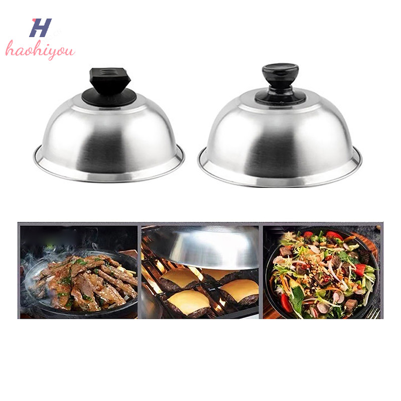 <haohiyou> ย่างโดมฝาครอบสแตนเลสเบอร์เกอร์ฝาครอบรอบฝาหม้อสําหรับเครื่องครัวครัวเบอร์เกอร์บาร์บีคิวสเต็ก