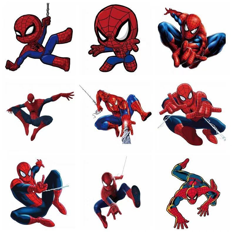 Marvel Spider Man ลายล้างทําความสะอาดได้การพิมพ์การถ่ายเทความร้อนสติกเกอร์ปั๊มร้อนพร้อมแผ่นแปะรู