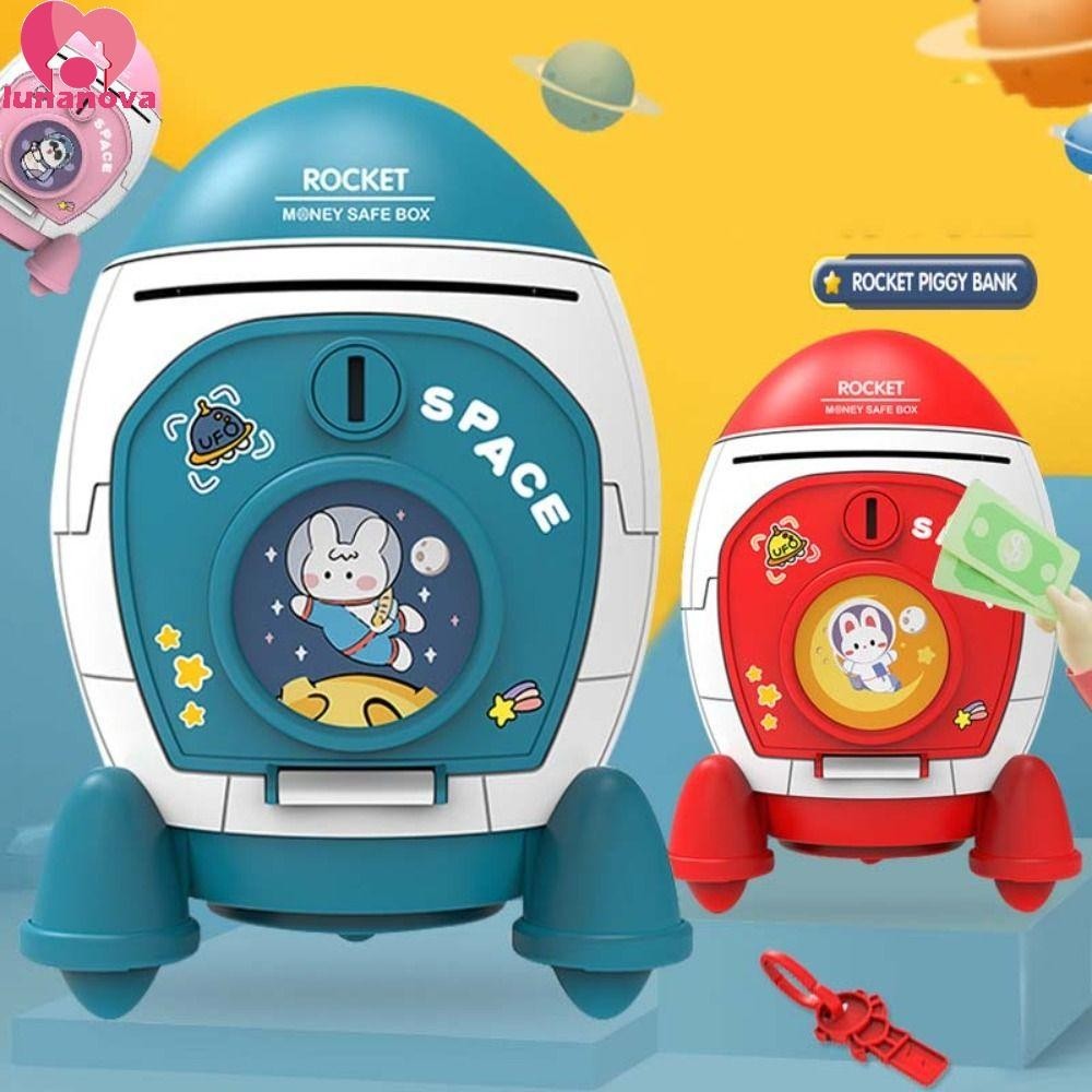 Lunanova Rocket Piggy Bank,รหัสผ่านล็อคลายนิ้วมือธนาคารอิเล็กทรอนิกส์ตู้เซฟ,มินิดิจิตอลเงินสดกล่องเงินทนทานขนาดใหญ่ความจุเด็กกล่องเงินตกแต่งบ้าน