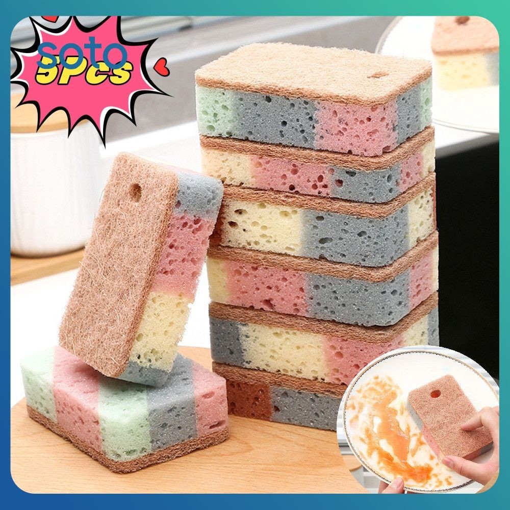 ♫ ฟองน้ำล้างจาน 5 ชิ้น ฟองน้ำมหัศจรรย์ ฟองน้ำทำความสะอาดขจัดสนิม แปรงล้างหม้อ เครื่องมือล้างครัว