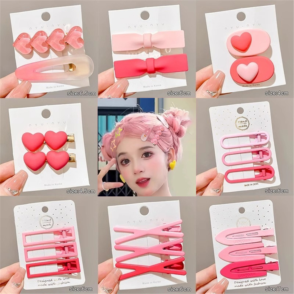 โบว์สีชมพู Tie Hairpin ผู้หญิง Traceless Edge คลิปใหม่ด้านข้าง Bang คลิปน่ารักขนาดเล็ก Hairpin คลิป Headwear