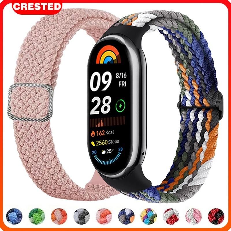 สายรัดกีฬาไนลอนยืดหยุ่น for Mi Band 9 8 7 6 5 4 3 NFC Xiaomi Mi Band 8 7 6 5 4 3 สายรัดข้อมือนุ่มปรับได้
